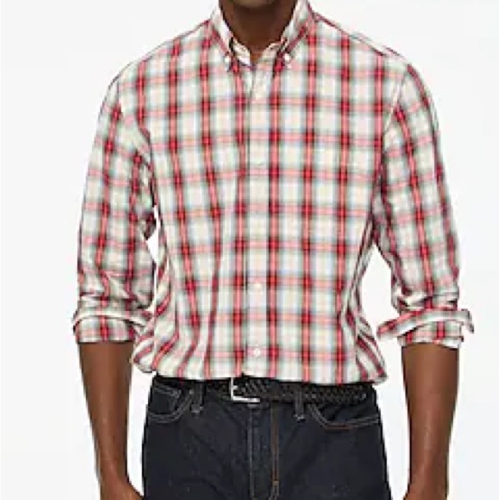 NWT J.Crew Men's XXL Plaid Button Down Shirt Classic Fit Red White Poplin